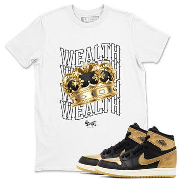 Air Jordan 1 High OG Black Metallic Gold shirts to match jordans Wealth sneaker match tees Jordan 1 Black Metallic Gold SNRT Sneaker Tees streetwear brand White 1 unisex cotton tee