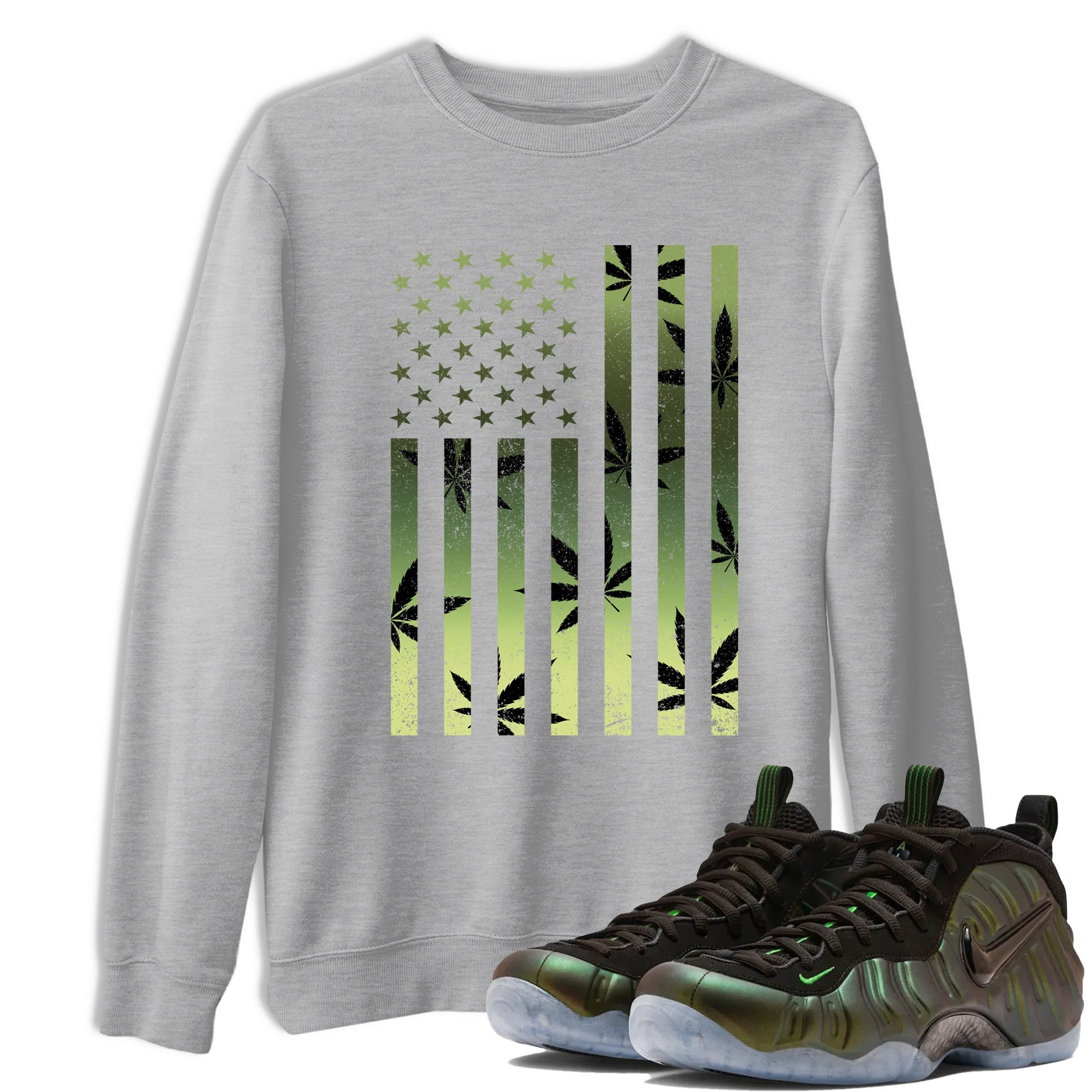 Sneaker match tees – Sneaker Tees To Match Air Foamposite One Pine Green Shoes – Weed Flag Tee Heather Grey 1