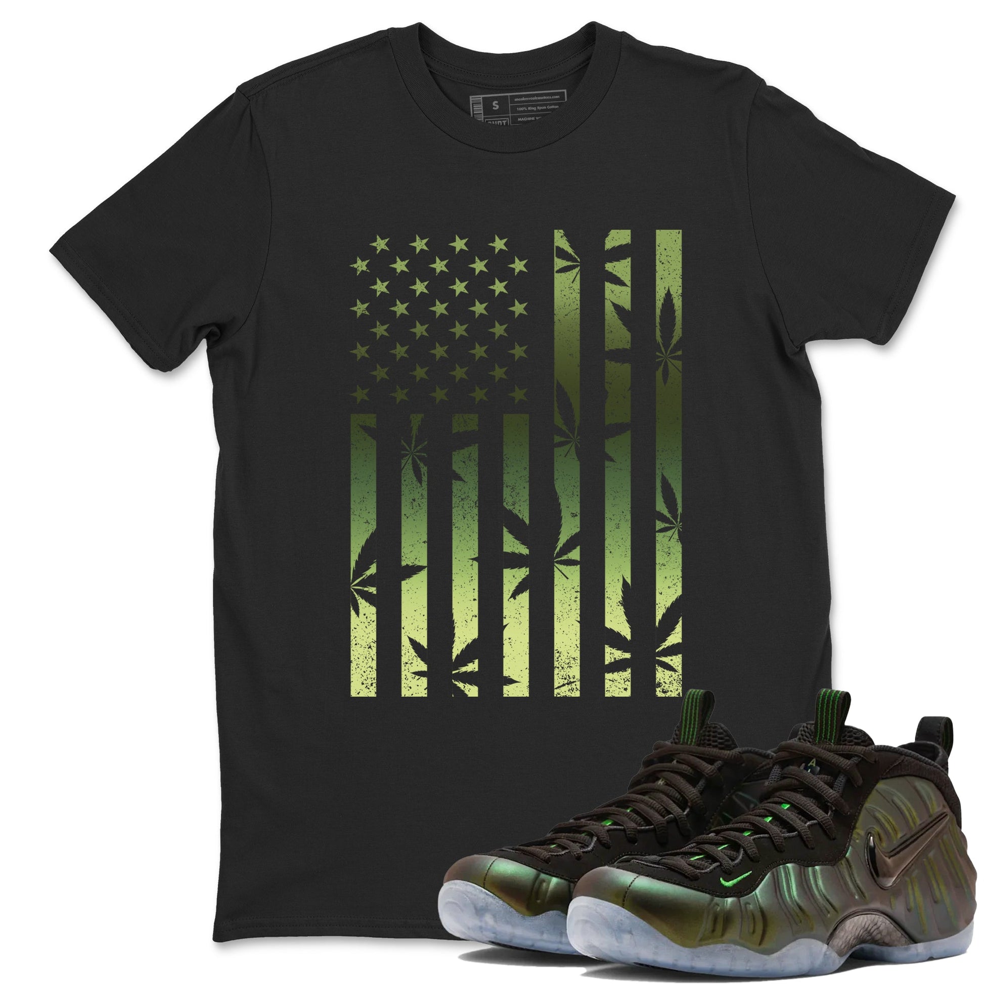 Sneaker match tees – Sneaker Tees To Match Air Foamposite One Pine Green Shoes – Weed Flag Tee Black 1