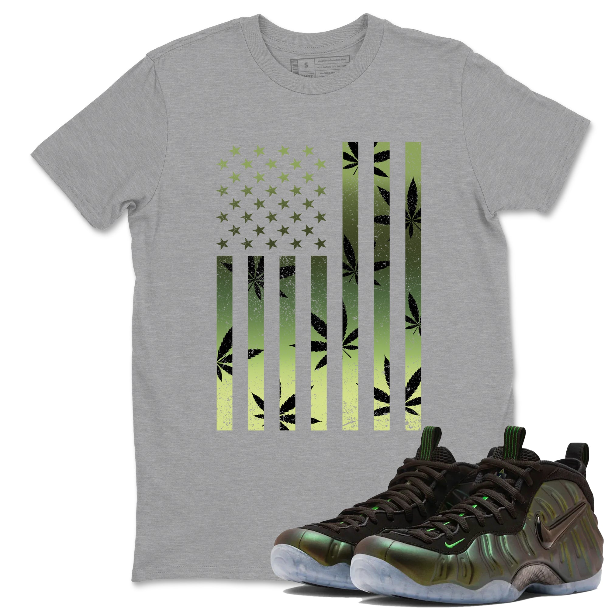 Sneaker match tees – Sneaker Tees To Match Air Foamposite One Pine Green Shoes – Weed Flag Tee Heather Grey 1