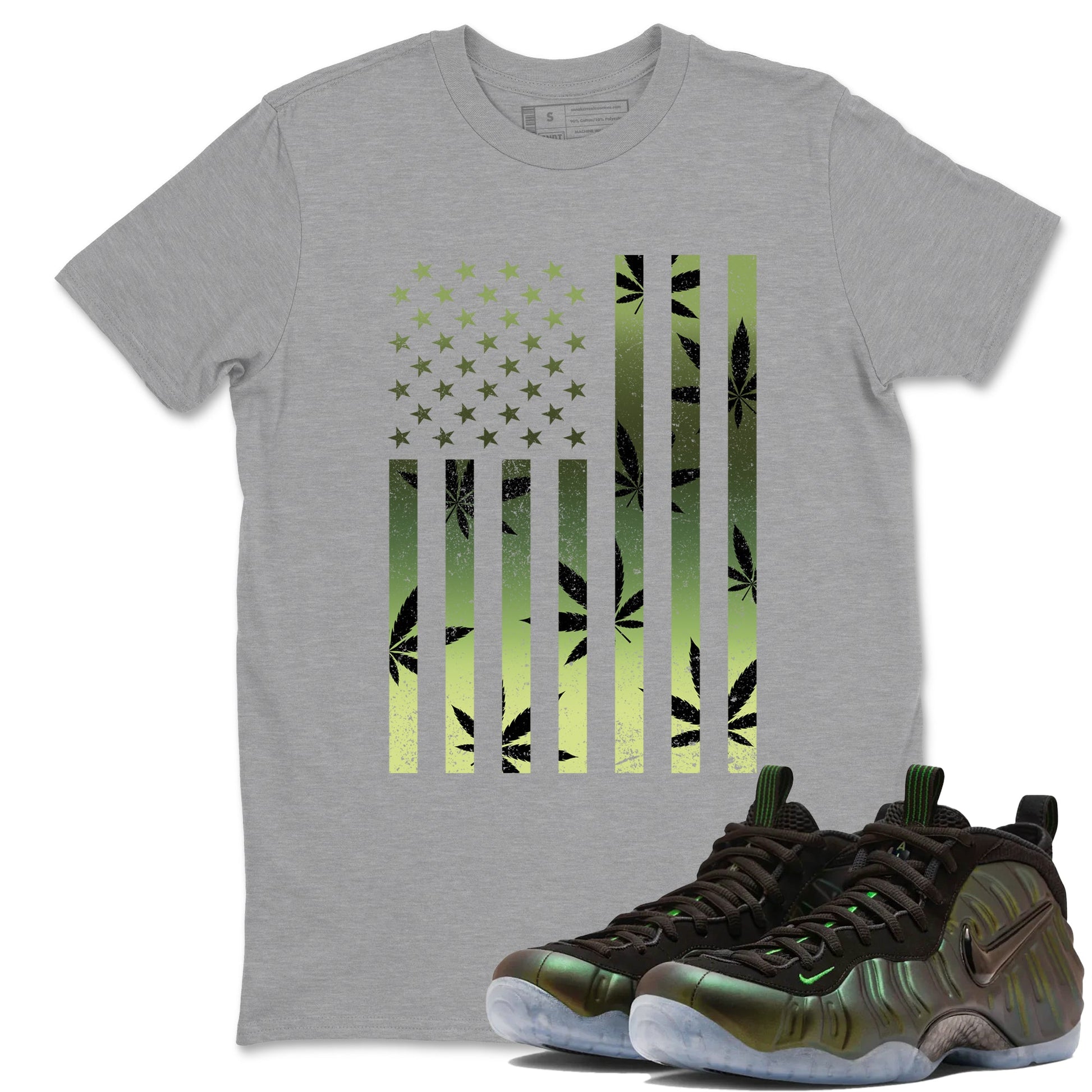 Sneaker match tees – Sneaker Tees To Match Air Foamposite One Pine Green Shoes – Weed Flag Tee Heather Grey 1