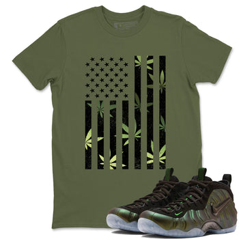 Sneaker match tees – Sneaker Tees To Match Air Foamposite One Pine Green Shoes – Weed Flag Tee Military Green 1