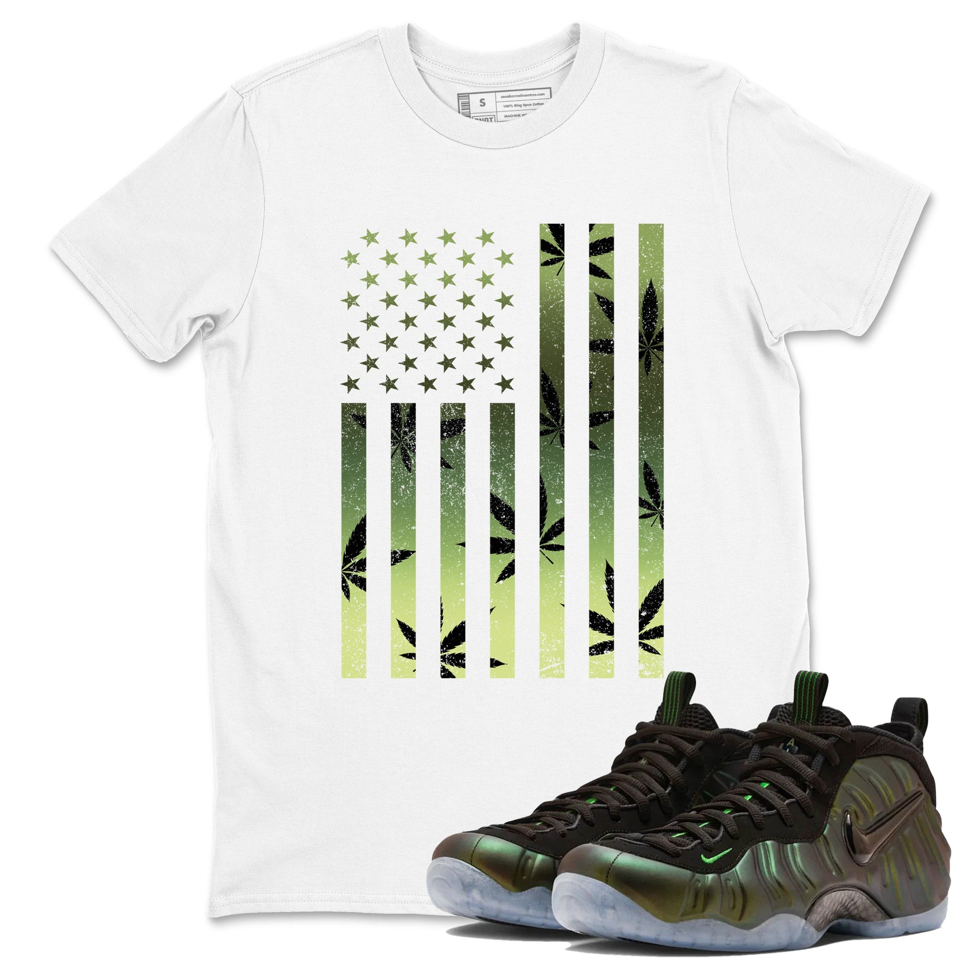 Sneaker match tees – Sneaker Tees To Match Air Foamposite One Pine Green Shoes – Weed Flag Tee White 1