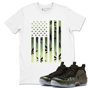 Sneaker match tees – Sneaker Tees To Match Air Foamposite One Pine Green Shoes – Weed Flag Tee White 1