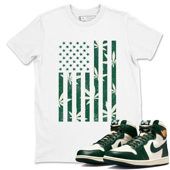 Sneaker Threads – Sneaker Tees To Match Air Jordan 1 Pro Green – Weed Flag Graphic Tee White 1. Perfect for Jordan releases 2025 colorways.