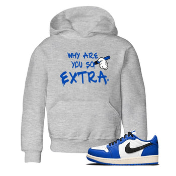 1s Game Royal shirts to match jordans Why Are You So Extra sneaker match tees Air Jordan 1 Retro Low OG Game Royal match shoes to clothes SNRT Sneaker Tees Youth Baby Heather Grey 1 tee