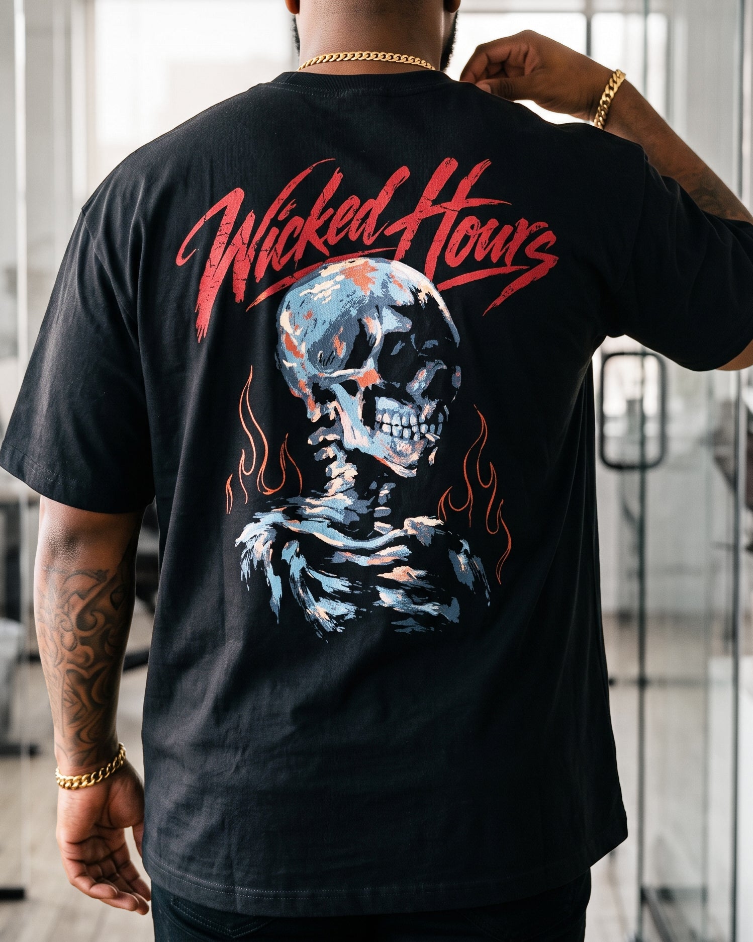 Wicked Hours Black Graphic T-Shirt - 1, sneaker matching tee designed to match Halloween sneakers for a coordinated sneaker outfit.