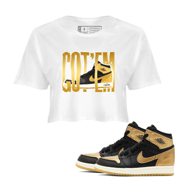 1s Black Metallic Gold shirts to match jordans Wigggling Gotem sneaker match tees Jordan 1 High OG Black and Gold SNRT Sneaker Tees streetwear brand White 1 crop tee