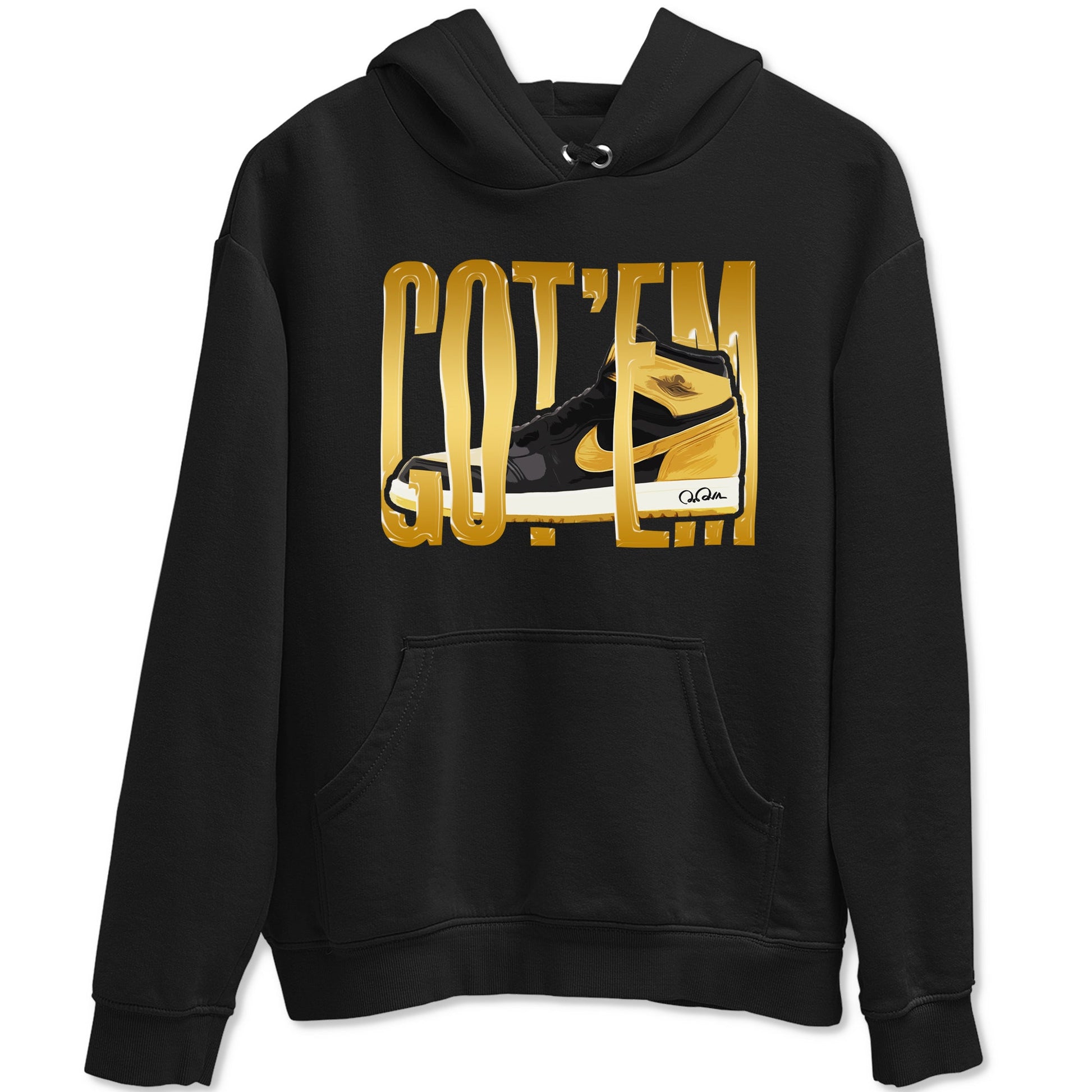 1s Black Metallic Gold shirts to match jordans Wigggling Gotem sneaker match tees Jordan 1 High OG Black and Gold SNRT Sneaker Tees streetwear brand Black 2 unisex cotton tee