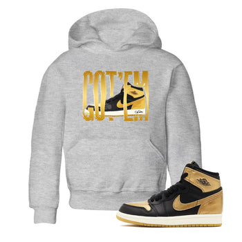 1s Black Metallic Gold shirts to match jordans Wigggling Gotem sneaker match tees Jordan 1 High OG Black and Gold SNRT Sneaker Tees streetwear brand Baby and Youth Heather Grey 1 cotton tee