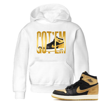 1s Black Metallic Gold shirts to match jordans Wigggling Gotem sneaker match tees Jordan 1 High OG Black and Gold SNRT Sneaker Tees streetwear brand Baby and Youth White 1 cotton tee