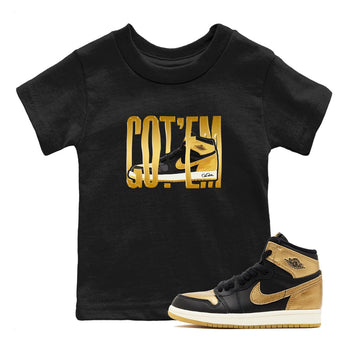 1s Black Metallic Gold shirts to match jordans Wigggling Gotem sneaker match tees Jordan 1 High OG Black and Gold SNRT Sneaker Tees streetwear brand Baby and Youth Black 1 cotton tee