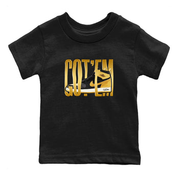 1s Black Metallic Gold shirts to match jordans Wigggling Gotem sneaker match tees Jordan 1 High OG Black and Gold SNRT Sneaker Tees streetwear brand Baby and Youth Black 2 cotton tee