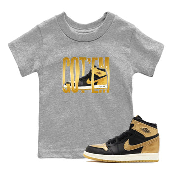 1s Black Metallic Gold shirts to match jordans Wigggling Gotem sneaker match tees Jordan 1 High OG Black and Gold SNRT Sneaker Tees streetwear brand Baby and Youth Heather Grey 1 cotton tee