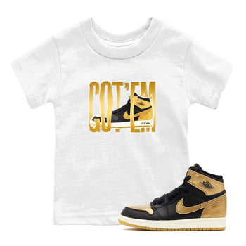 1s Black Metallic Gold shirts to match jordans Wigggling Gotem sneaker match tees Jordan 1 High OG Black and Gold SNRT Sneaker Tees streetwear brand Baby and Youth White 1 cotton tee