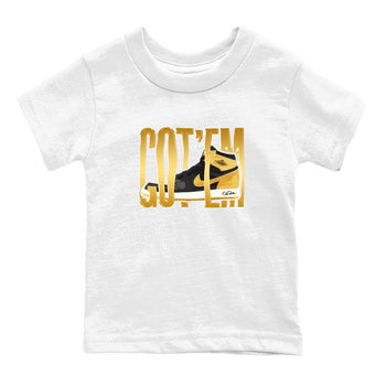 1s Black Metallic Gold shirts to match jordans Wigggling Gotem sneaker match tees Jordan 1 High OG Black and Gold SNRT Sneaker Tees streetwear brand Baby and Youth White 2 cotton tee
