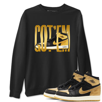 1s Black Metallic Gold shirts to match jordans Wigggling Gotem sneaker match tees Jordan 1 High OG Black and Gold SNRT Sneaker Tees streetwear brand Black 1 unisex cotton tee