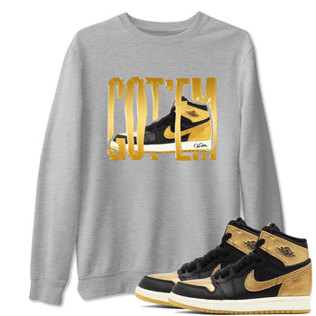 1s Black Metallic Gold shirts to match jordans Wigggling Gotem sneaker match tees Jordan 1 High OG Black and Gold SNRT Sneaker Tees streetwear brand Heather Grey 1 unisex cotton tee
