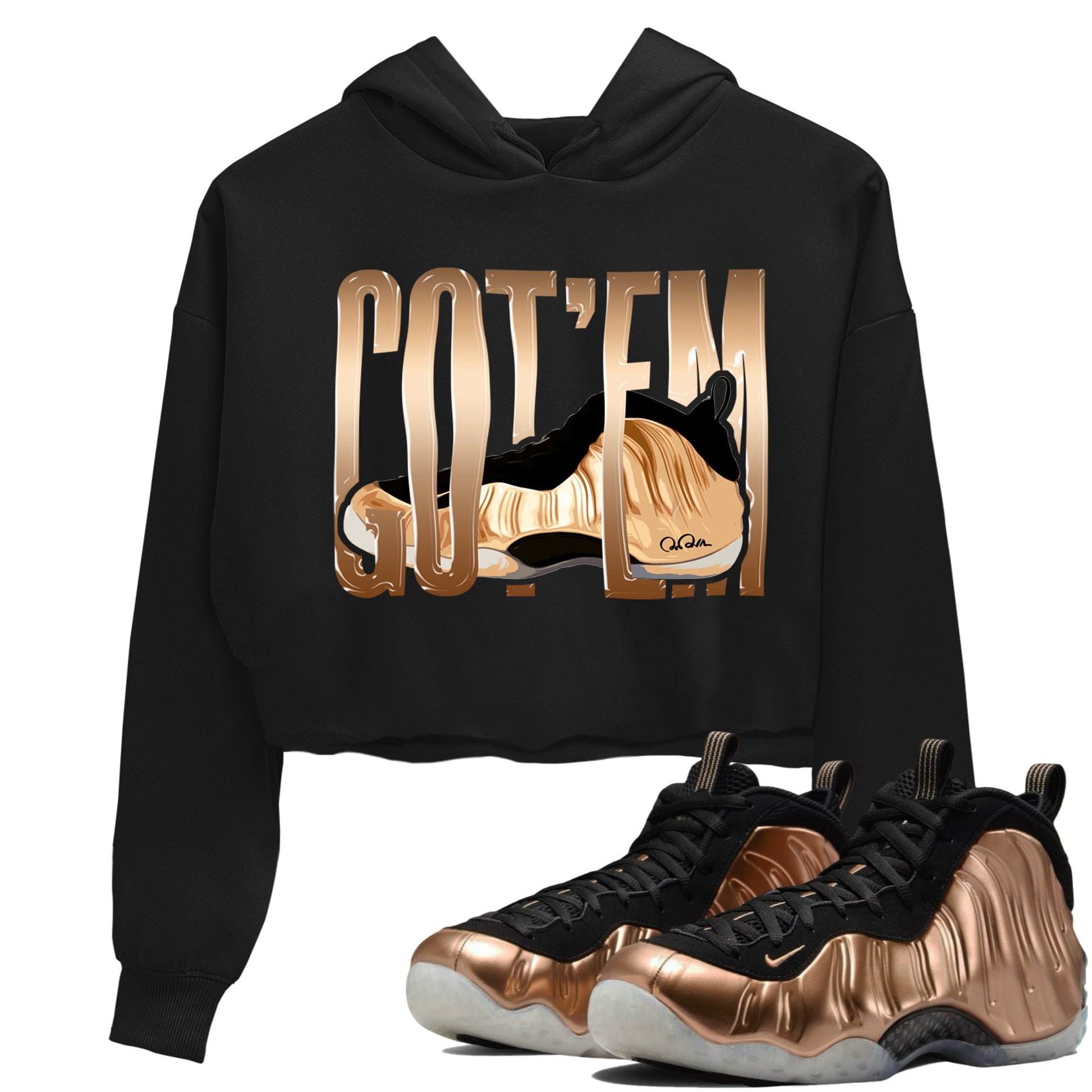 Foams One Metallic Copper shirts to match jordans Wiggling Gotem sneaker match tees Air Foamposite One Metallic Copper match shoes to clothes SNRT Sneaker Tees unisex cotton Black 1 crop tee