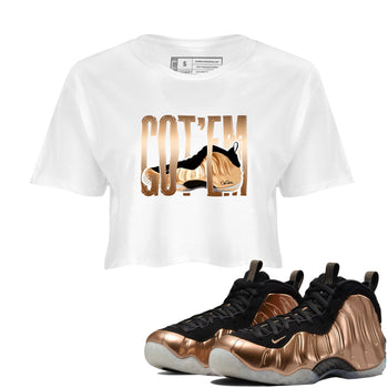 Foams One Metallic Copper shirts to match jordans Wiggling Gotem sneaker match tees Air Foamposite One Metallic Copper match shoes to clothes SNRT Sneaker Tees unisex cotton White 1 crop tee