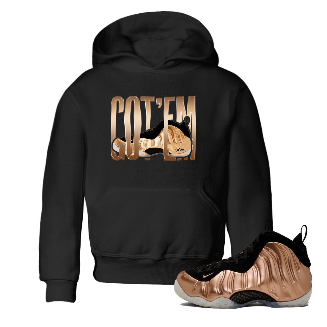 Foams One Metallic Copper shirts to match jordans Wiggling Gotem sneaker match tees Air Foamposite One Metallic Copper match shoes to clothes SNRT Sneaker Tees Youth Baby Black 1 tee