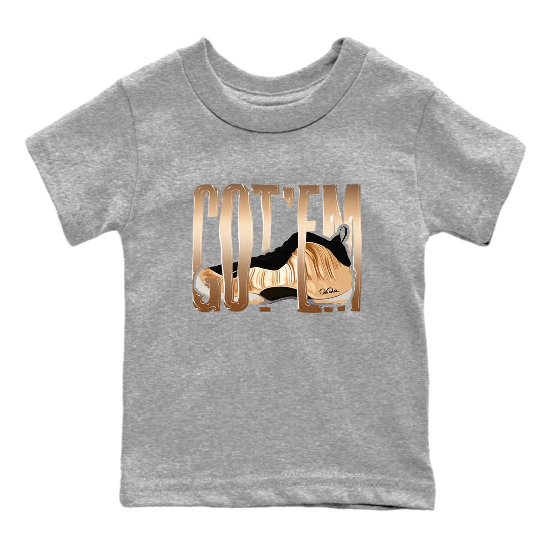 Foams One Metallic Copper shirts to match jordans Wiggling Gotem sneaker match tees Air Foamposite One Metallic Copper match shoes to clothes SNRT Sneaker Tees Youth Baby Heather Grey 2 tee
