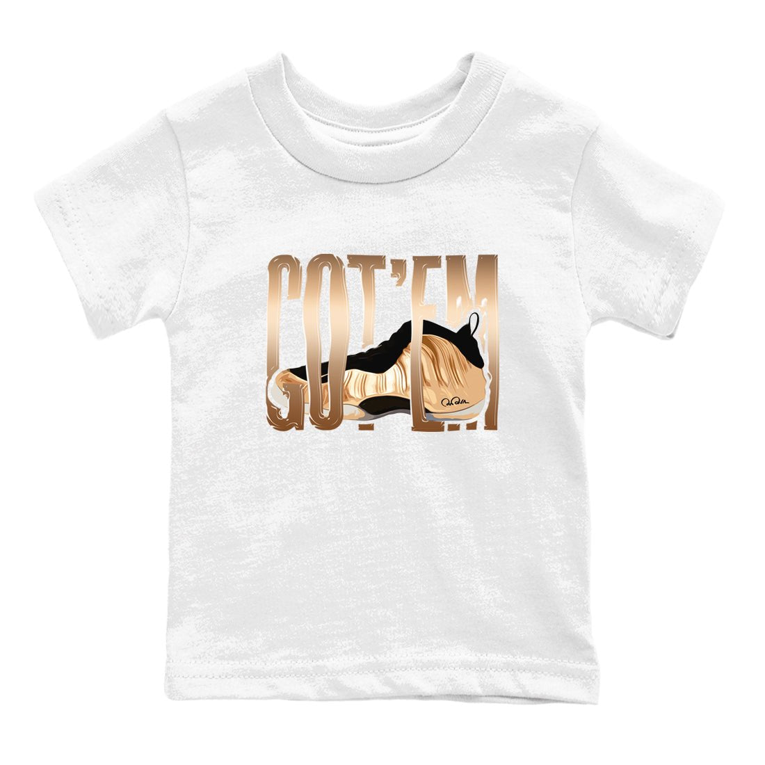 Foams One Metallic Copper shirts to match jordans Wiggling Gotem sneaker match tees Air Foamposite One Metallic Copper match shoes to clothes SNRT Sneaker Tees Youth Baby White 2 tee
