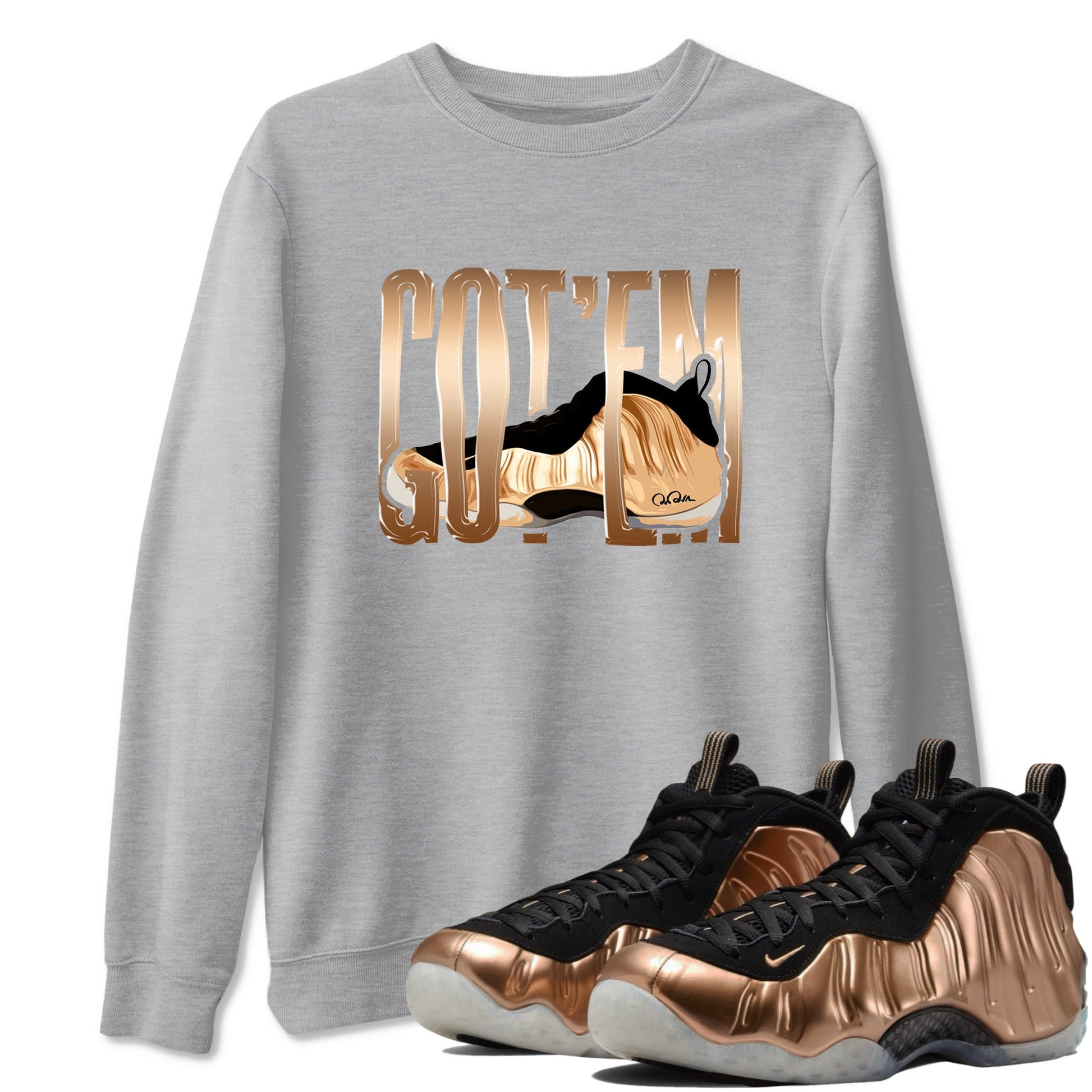 Foams One Metallic Copper shirts to match jordans Wiggling Gotem sneaker match tees Air Foamposite One Metallic Copper match shoes to clothes SNRT Sneaker Tees unisex cotton Heather Grey 1 shirts