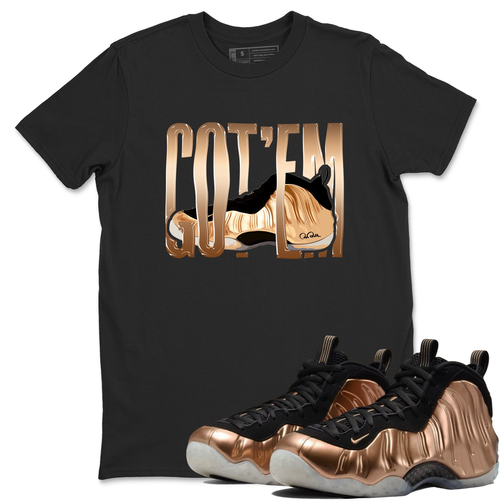 Foams One Metallic Copper shirts to match jordans Wiggling Gotem sneaker match tees Air Foamposite One Metallic Copper match shoes to clothes SNRT Sneaker Tees unisex cotton Black 1 shirts