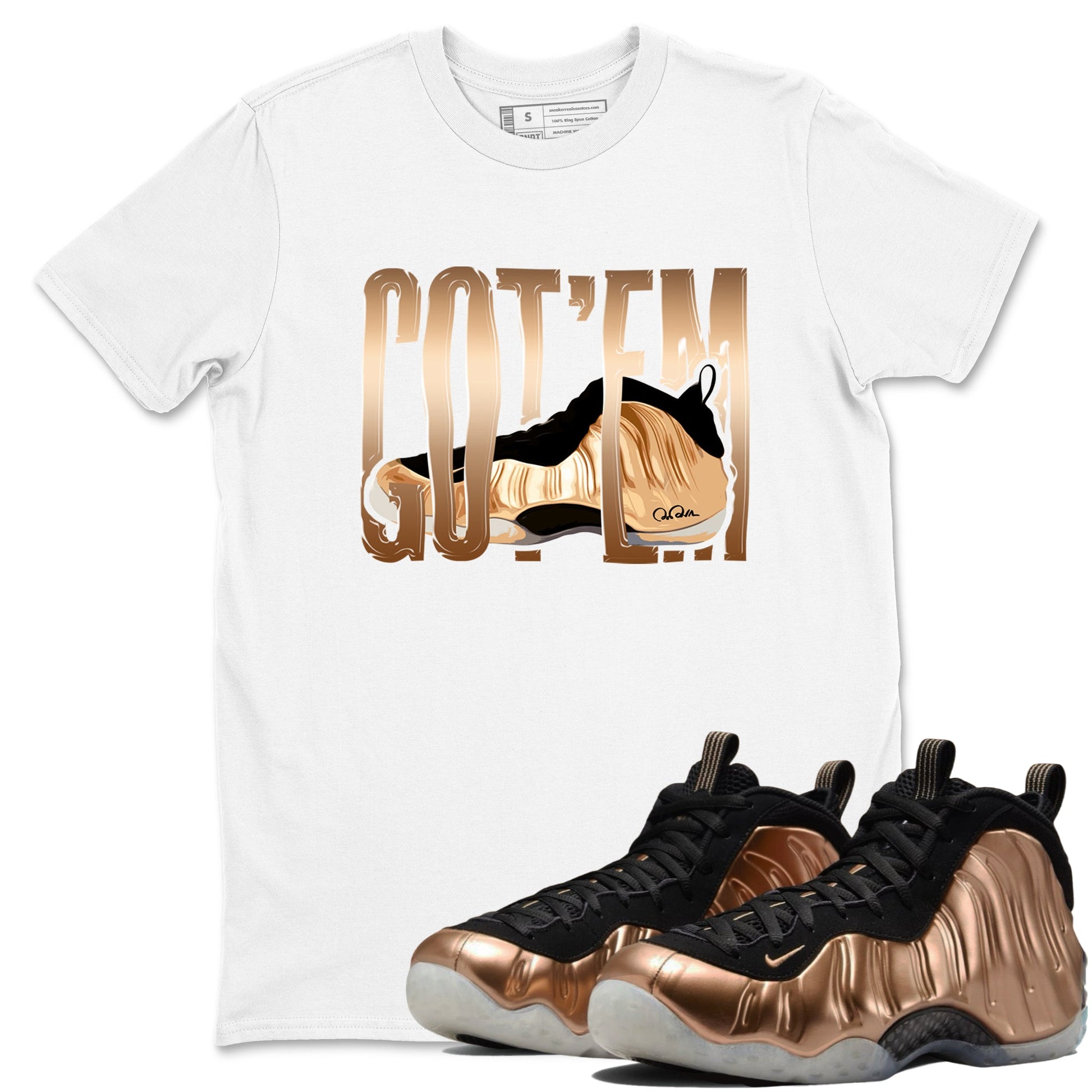 Foams One Metallic Copper shirts to match jordans Wiggling Gotem sneaker match tees Air Foamposite One Metallic Copper match shoes to clothes SNRT Sneaker Tees unisex cotton White 1 shirts