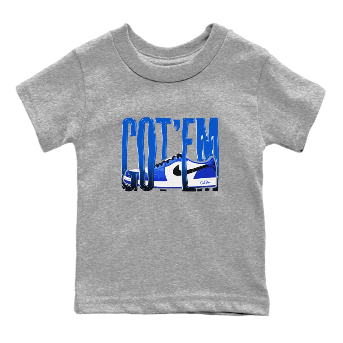 AJ1 Game Royal shirt to match jordans Wiggling Gotem sneaker tees Air Jordan 1 Game Royal SNRT sneaker release tees baby toddler Heather Grey 2 cotton Shirt