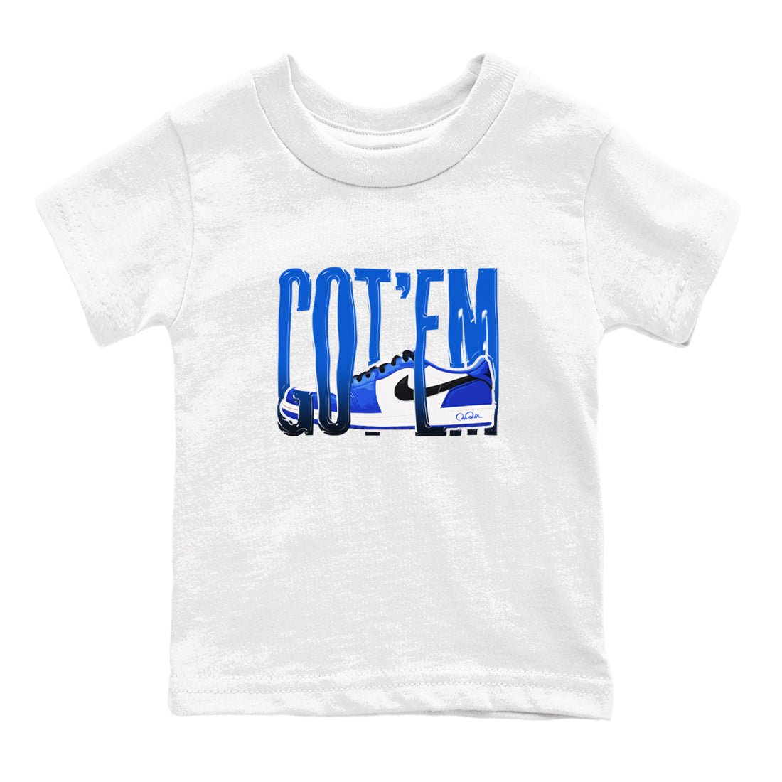 AJ1 Game Royal shirt to match jordans Wiggling Gotem sneaker tees Air Jordan 1 Game Royal SNRT sneaker release tees baby toddler White 2 cotton Shirt