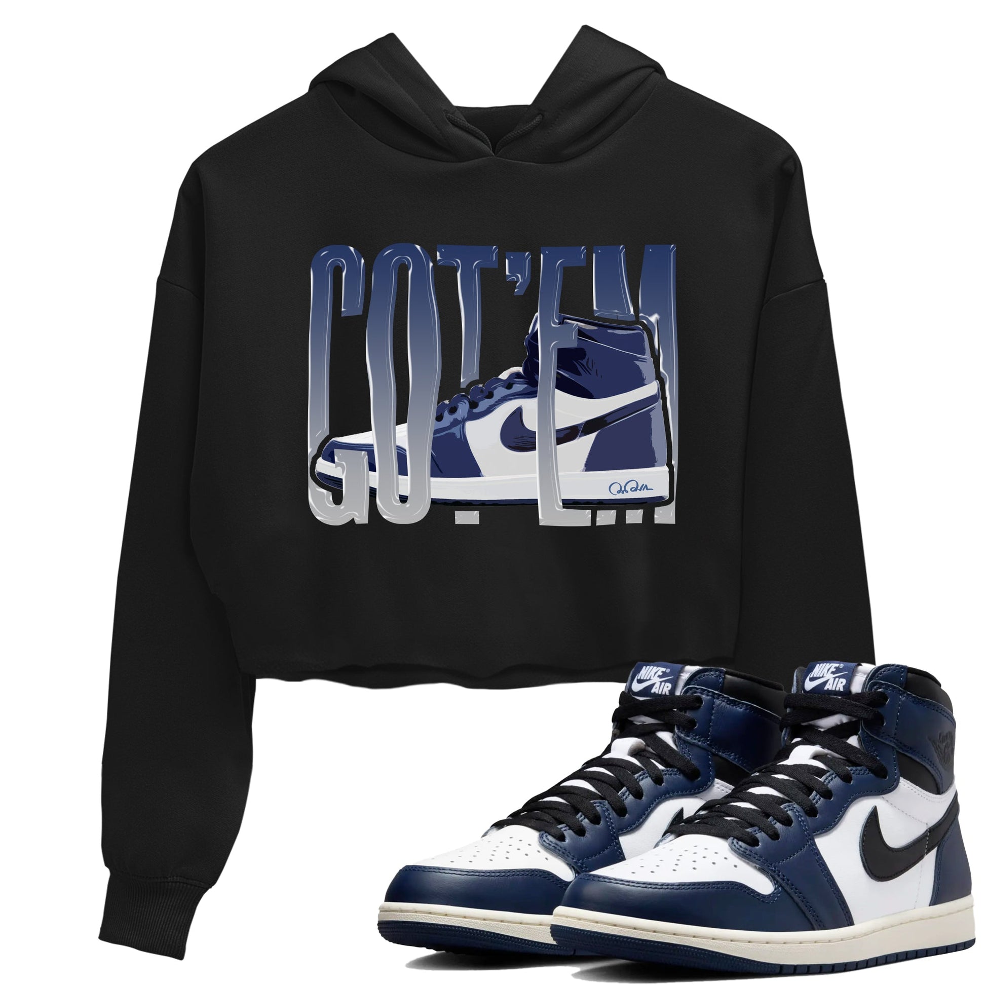 1s Midnight Navy shirts to match jordans Wiggling Gotem sneaker match tees Air Jordan 1 Midnight Navy match shoes to clothes SNRT Sneaker Tees unisex cotton Black 1 crop tee