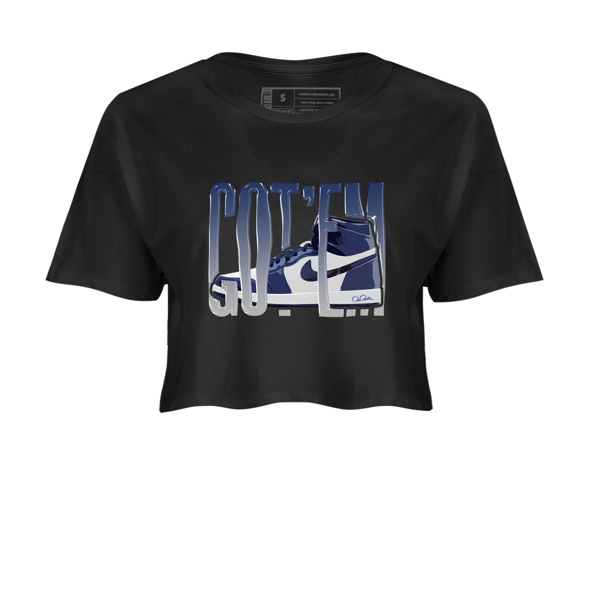 1s Midnight Navy shirts to match jordans Wiggling Gotem sneaker match tees Air Jordan 1 Midnight Navy match shoes to clothes SNRT Sneaker Tees unisex cotton Black 2 crop tee