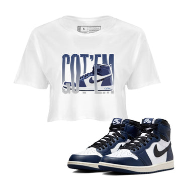 1s Midnight Navy shirts to match jordans Wiggling Gotem sneaker match tees Air Jordan 1 Midnight Navy match shoes to clothes SNRT Sneaker Tees unisex cotton White 1 crop tee