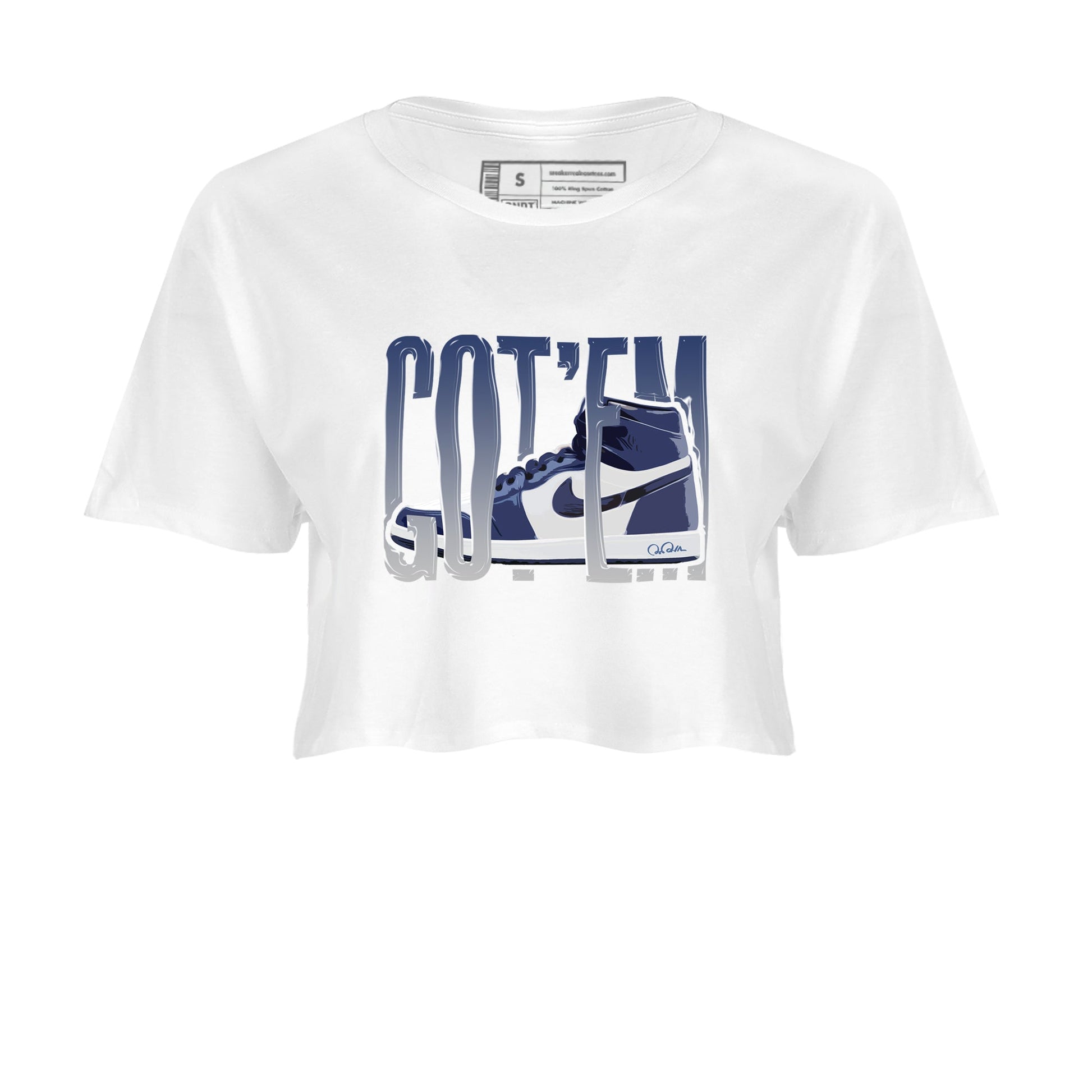 1s Midnight Navy shirts to match jordans Wiggling Gotem sneaker match tees Air Jordan 1 Midnight Navy match shoes to clothes SNRT Sneaker Tees unisex cotton White 2 crop tee