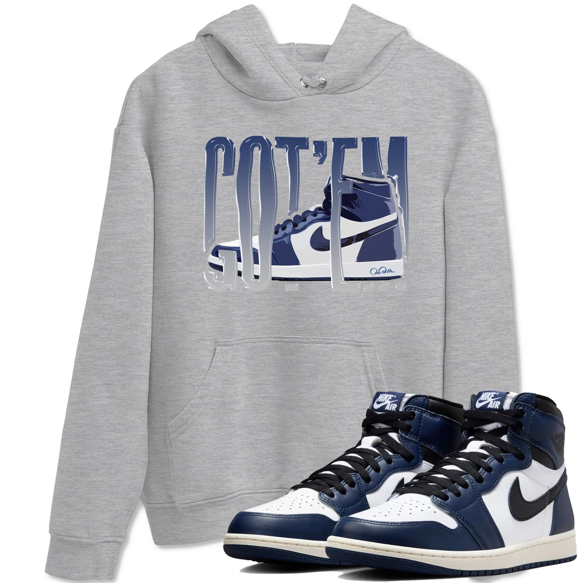 1s Midnight Navy shirts to match jordans Wiggling Gotem sneaker match tees Air Jordan 1 Midnight Navy match shoes to clothes SNRT Sneaker Tees unisex cotton Heather Grey 1 shirts