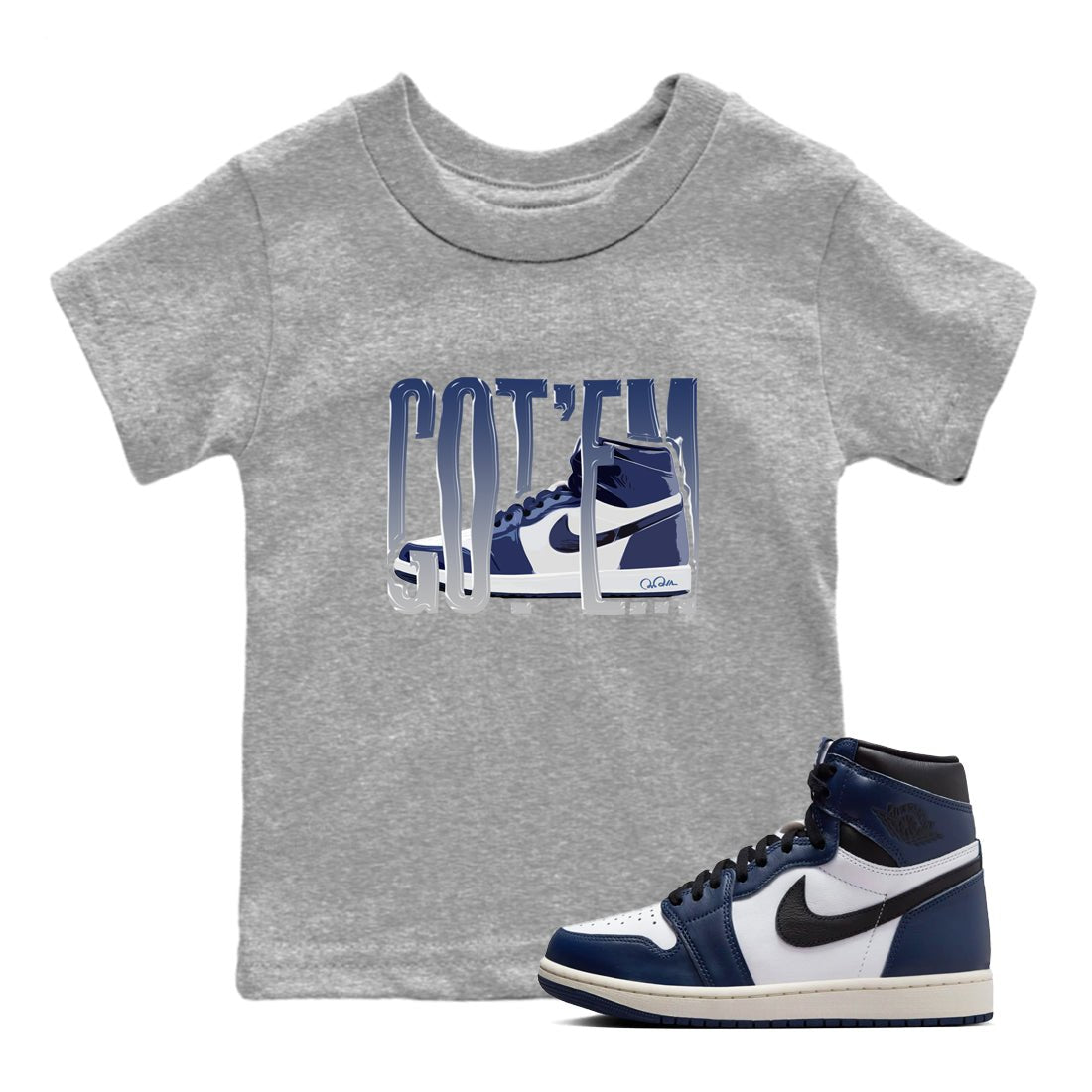 1s Midnight Navy shirts to match jordans Wiggling Gotem sneaker match tees Air Jordan 1 Midnight Navy match shoes to clothes SNRT Sneaker Tees Youth Baby Heather Grey 1 tee
