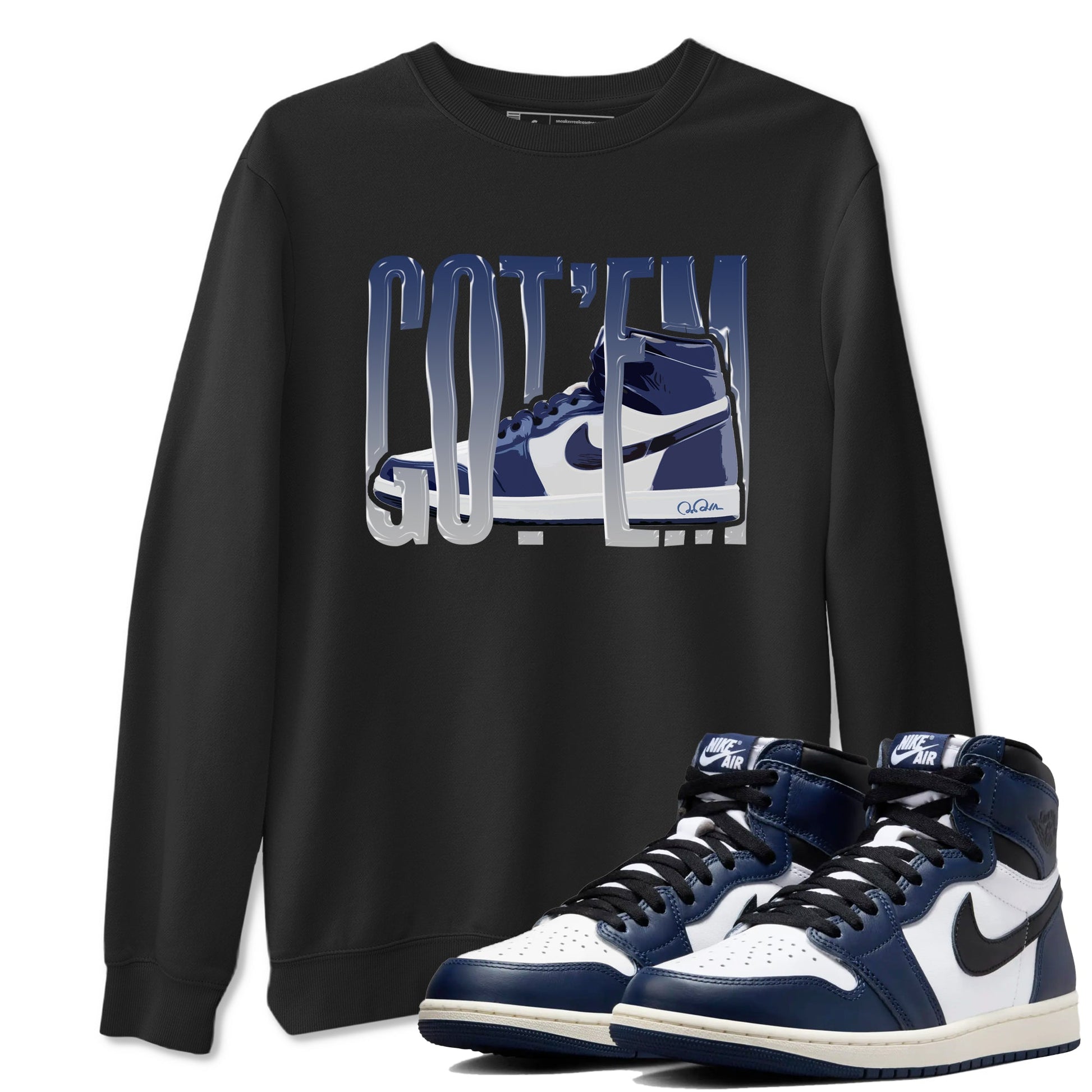 1s Midnight Navy shirts to match jordans Wiggling Gotem sneaker match tees Air Jordan 1 Midnight Navy match shoes to clothes SNRT Sneaker Tees unisex cotton Black 1 shirts
