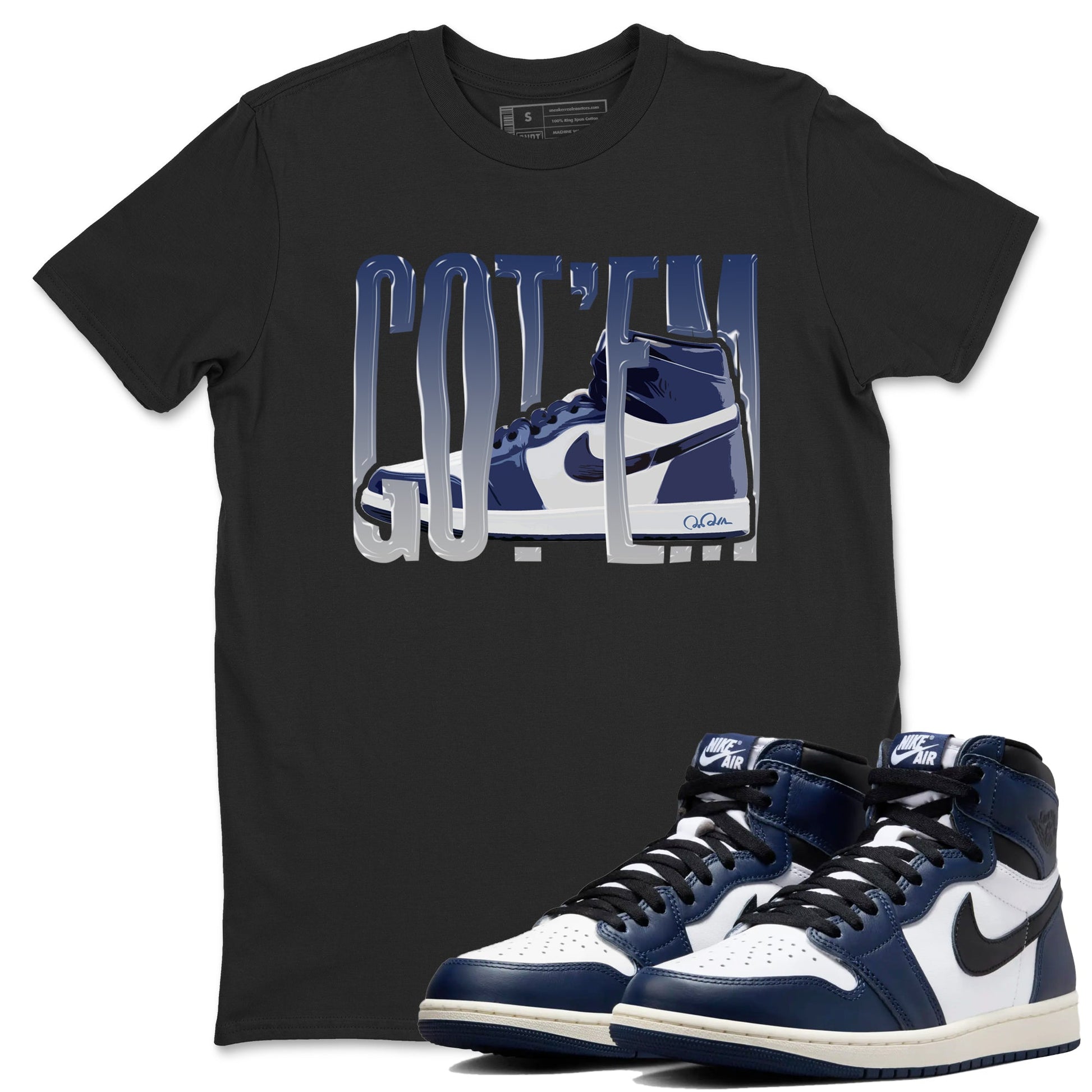 1s Midnight Navy shirts to match jordans Wiggling Gotem sneaker match tees Air Jordan 1 Midnight Navy match shoes to clothes SNRT Sneaker Tees unisex cotton Black 1 shirts