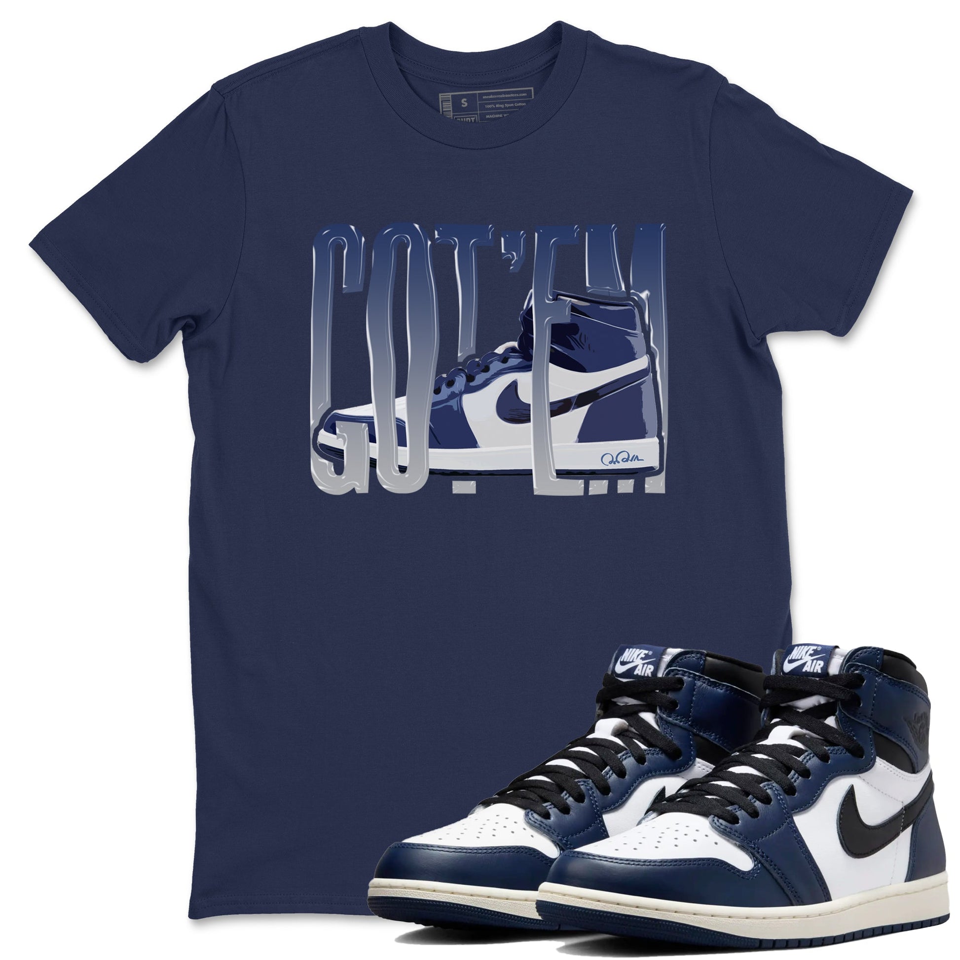 1s Midnight Navy shirts to match jordans Wiggling Gotem sneaker match tees Air Jordan 1 Midnight Navy match shoes to clothes SNRT Sneaker Tees unisex cotton Navy 1 shirts
