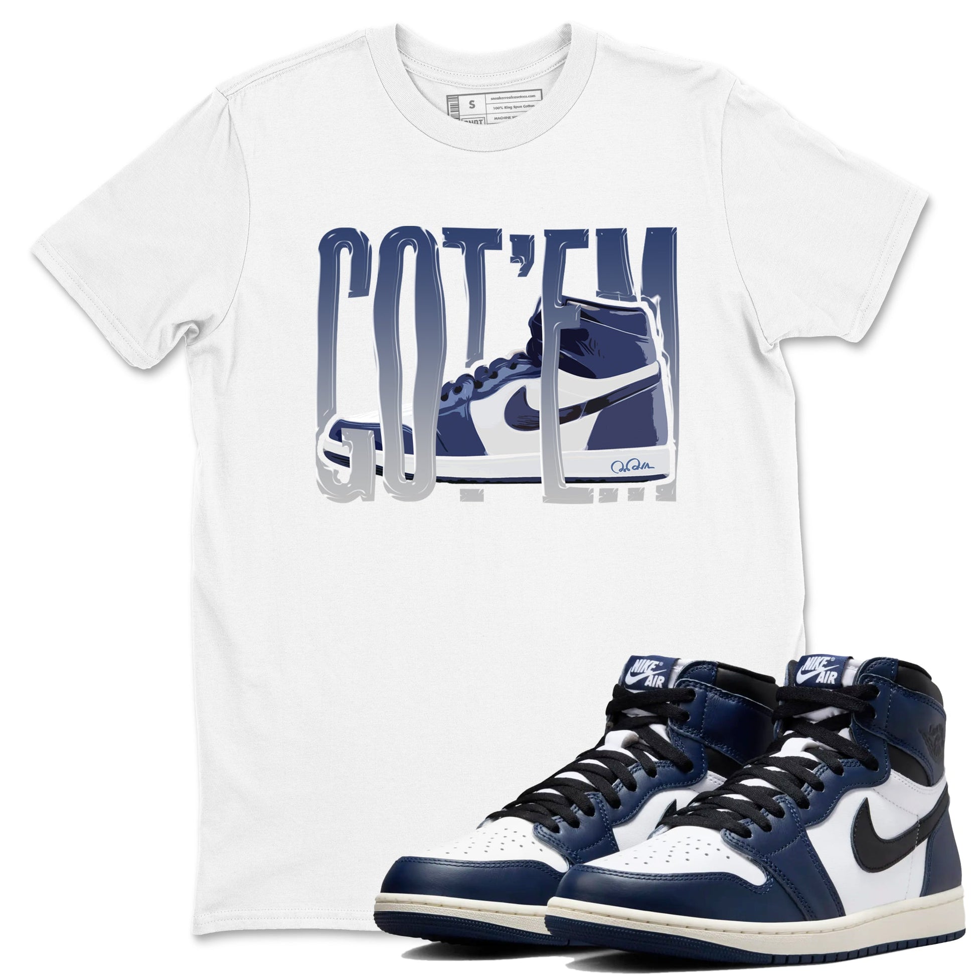 1s Midnight Navy shirts to match jordans Wiggling Gotem sneaker match tees Air Jordan 1 Midnight Navy match shoes to clothes SNRT Sneaker Tees unisex cotton White 1 shirts