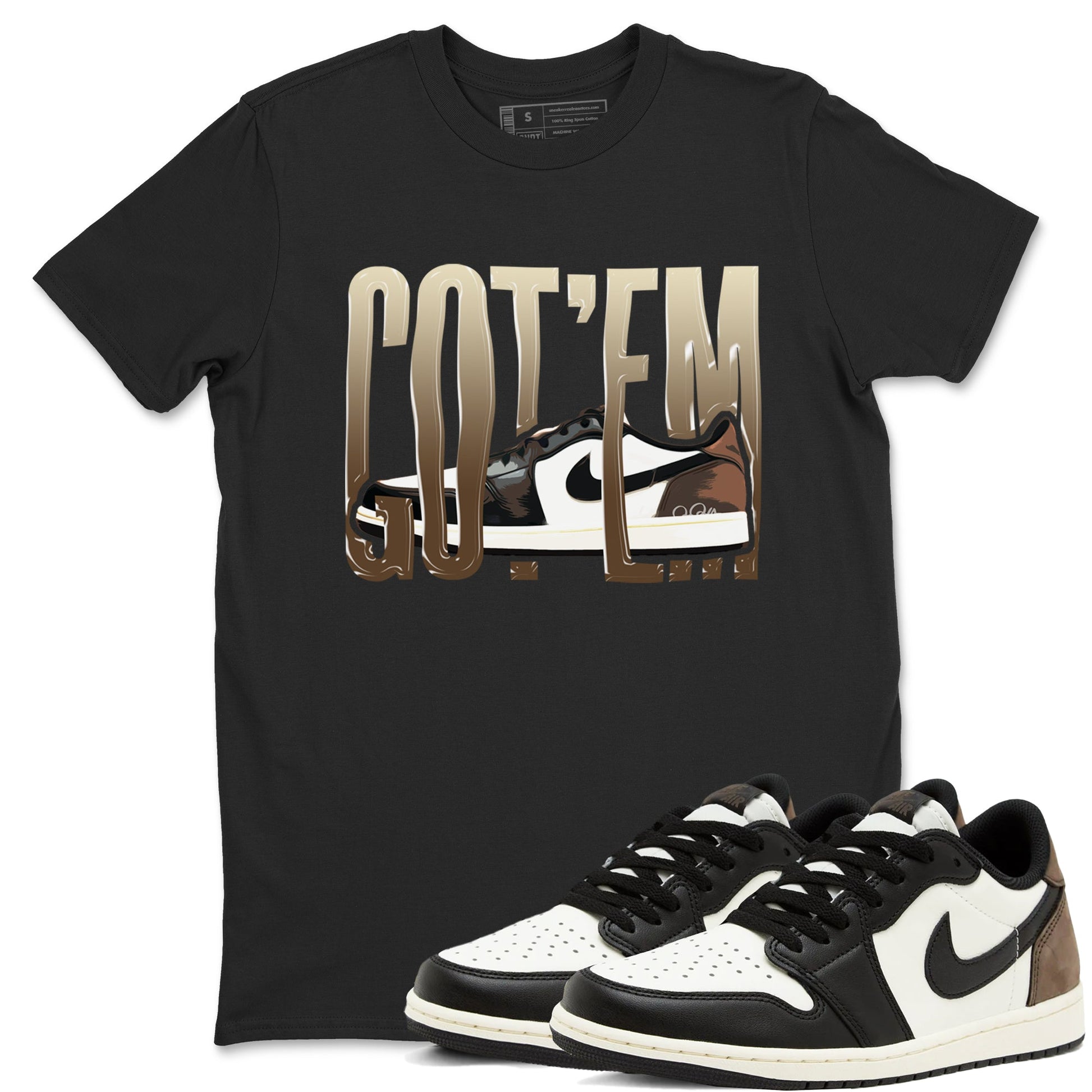 1s Low OG Mocha shirts to match jordans Wiggling Gotem sneaker match tees Air Jordan 1 Mocha match shoes to clothes SNRT Sneaker Tees unisex cotton Black 1 shirts