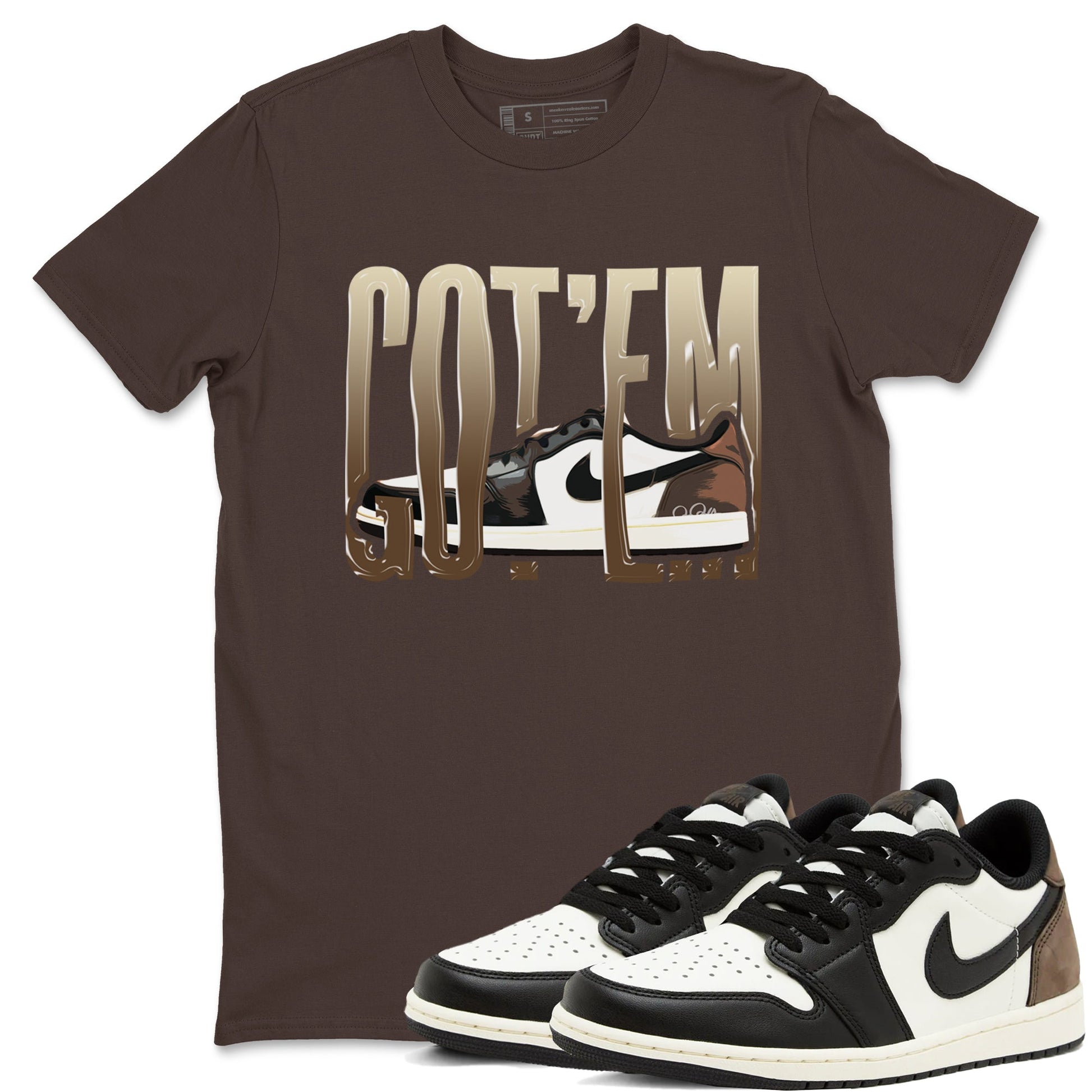 1s Low OG Mocha shirts to match jordans Wiggling Gotem sneaker match tees Air Jordan 1 Mocha match shoes to clothes SNRT Sneaker Tees unisex cotton Dark Chocolate 1 shirts