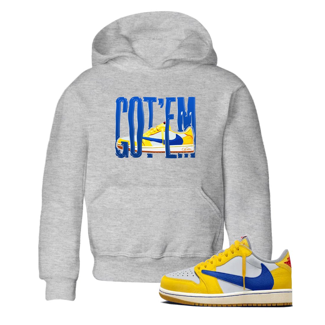 1s Travis Scott Canary shirt to match jordans Wiggling Gotem sneaker tees Air Jordan 1 Travis Scott Canary SNRT sneaker release tees baby toddler Heather Grey 1 cotton Shirt