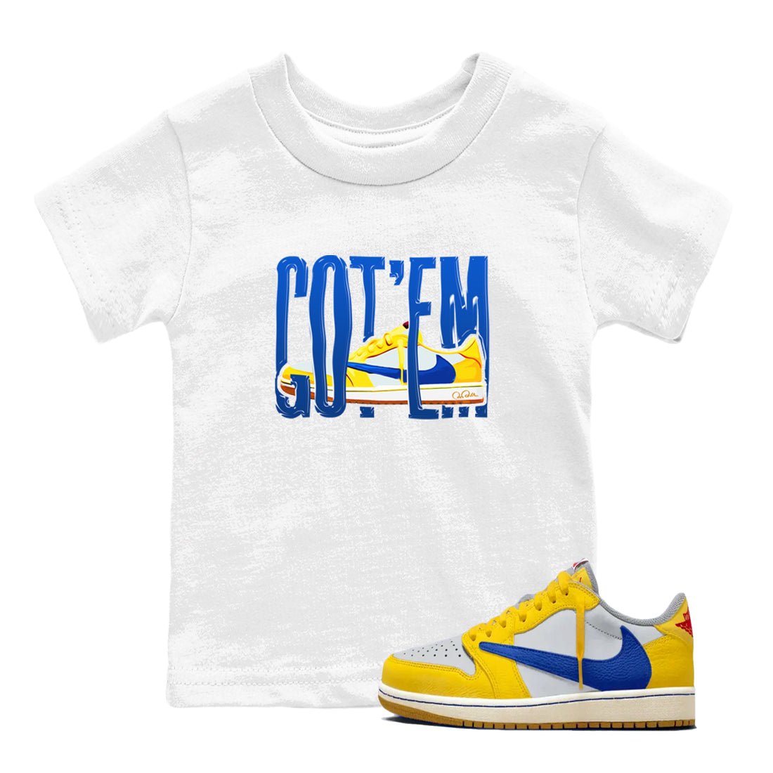 1s Travis Scott Canary shirt to match jordans Wiggling Gotem sneaker tees Air Jordan 1 Travis Scott Canary SNRT sneaker release tees baby toddler White 1 cotton Shirt