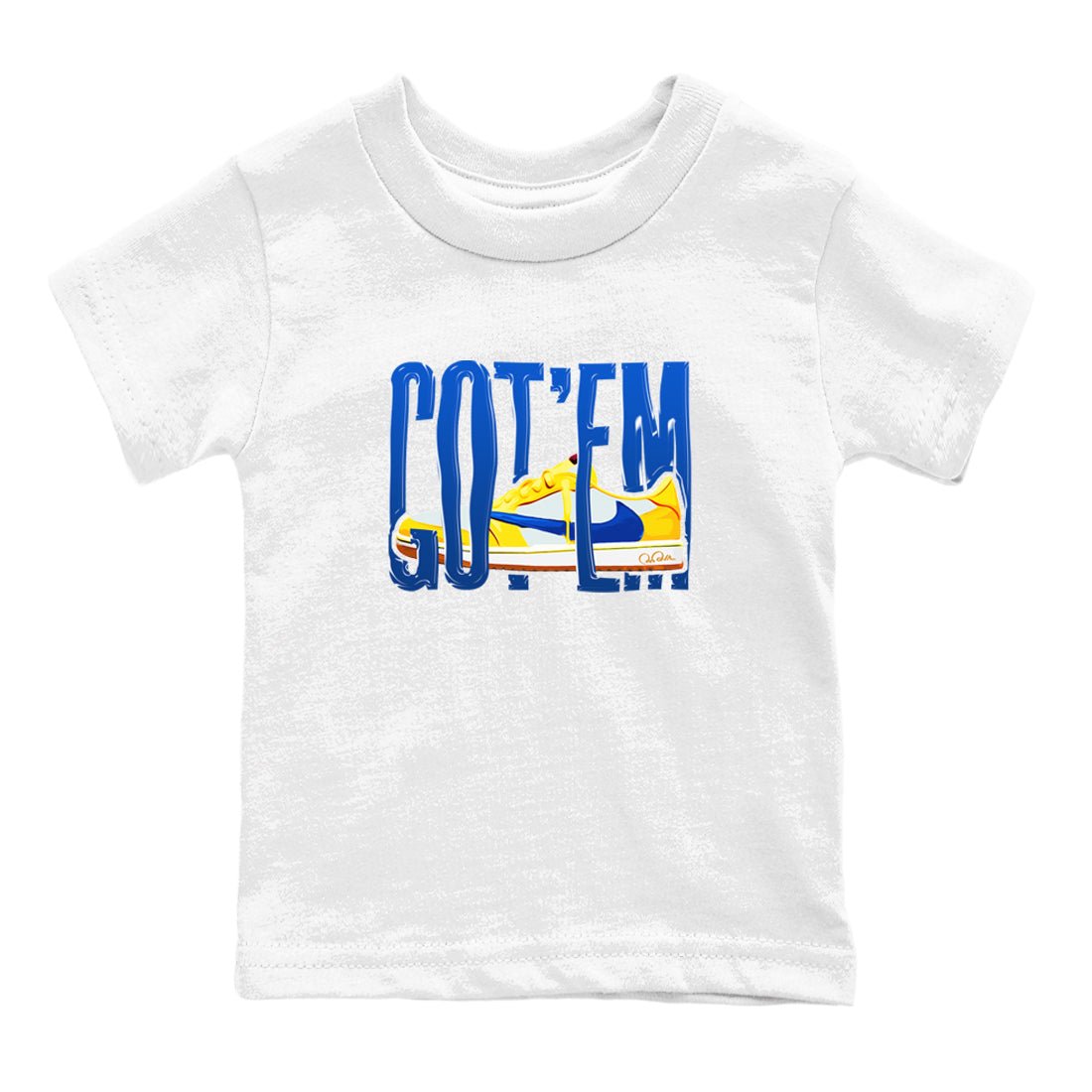 1s Travis Scott Canary shirt to match jordans Wiggling Gotem sneaker tees Air Jordan 1 Travis Scott Canary SNRT sneaker release tees baby toddler White 2 cotton Shirt