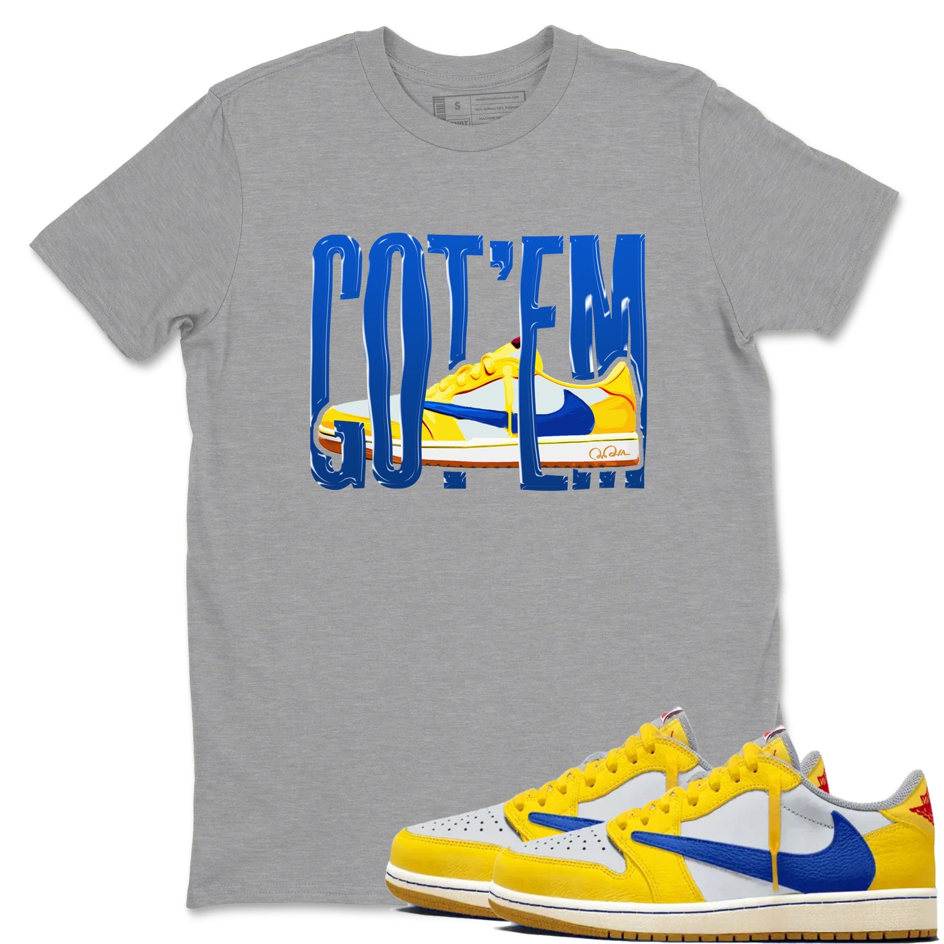 1s Travis Scott Canary shirt to match jordans Wiggling Gotem sneaker tees Air Jordan 1 Travis Scott Canary SNRT Sneaker Release Tees unisex cotton Heather Grey 1 crew neck shirt
