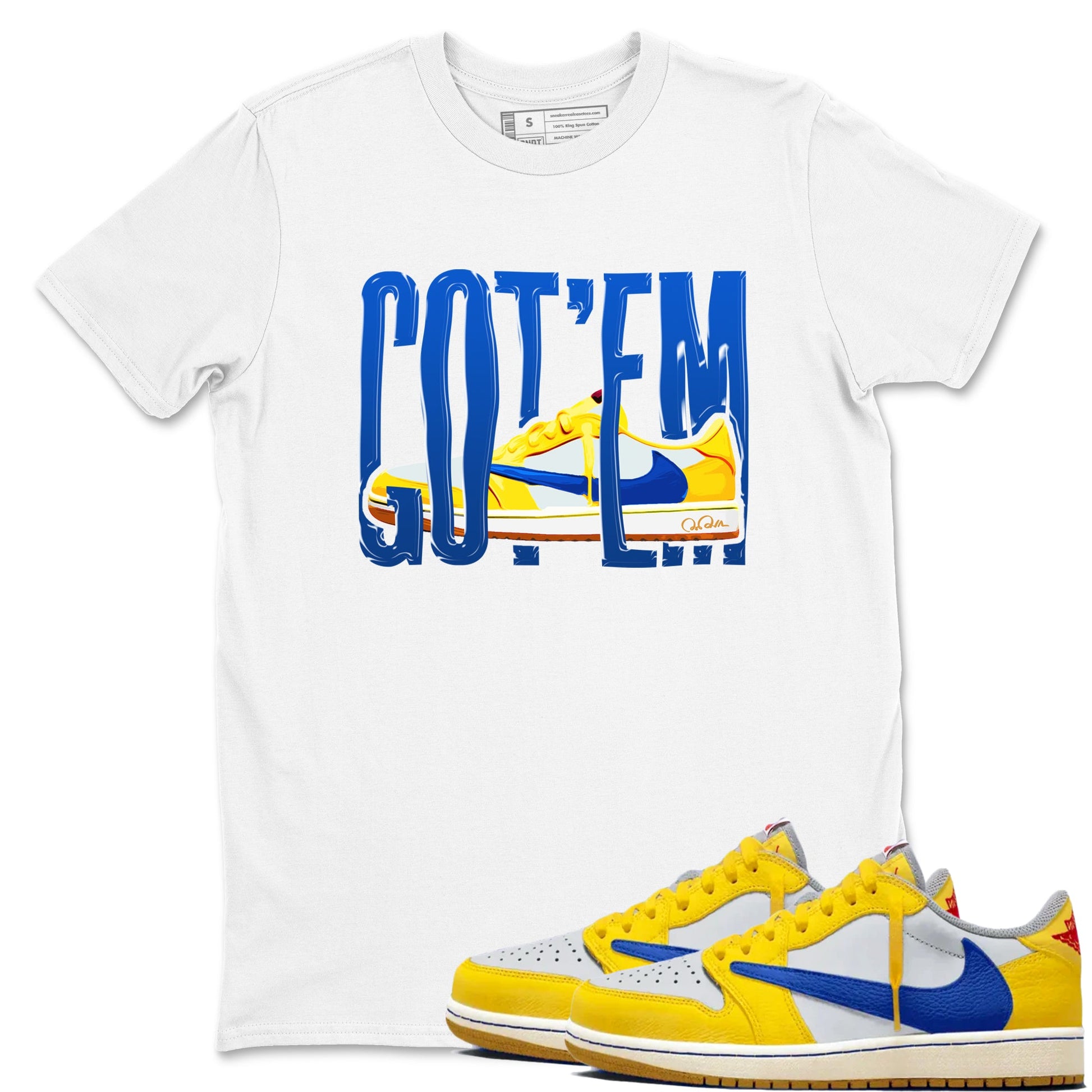 1s Travis Scott Canary shirt to match jordans Wiggling Gotem sneaker tees Air Jordan 1 Travis Scott Canary SNRT Sneaker Release Tees unisex cotton White 1 crew neck shirt