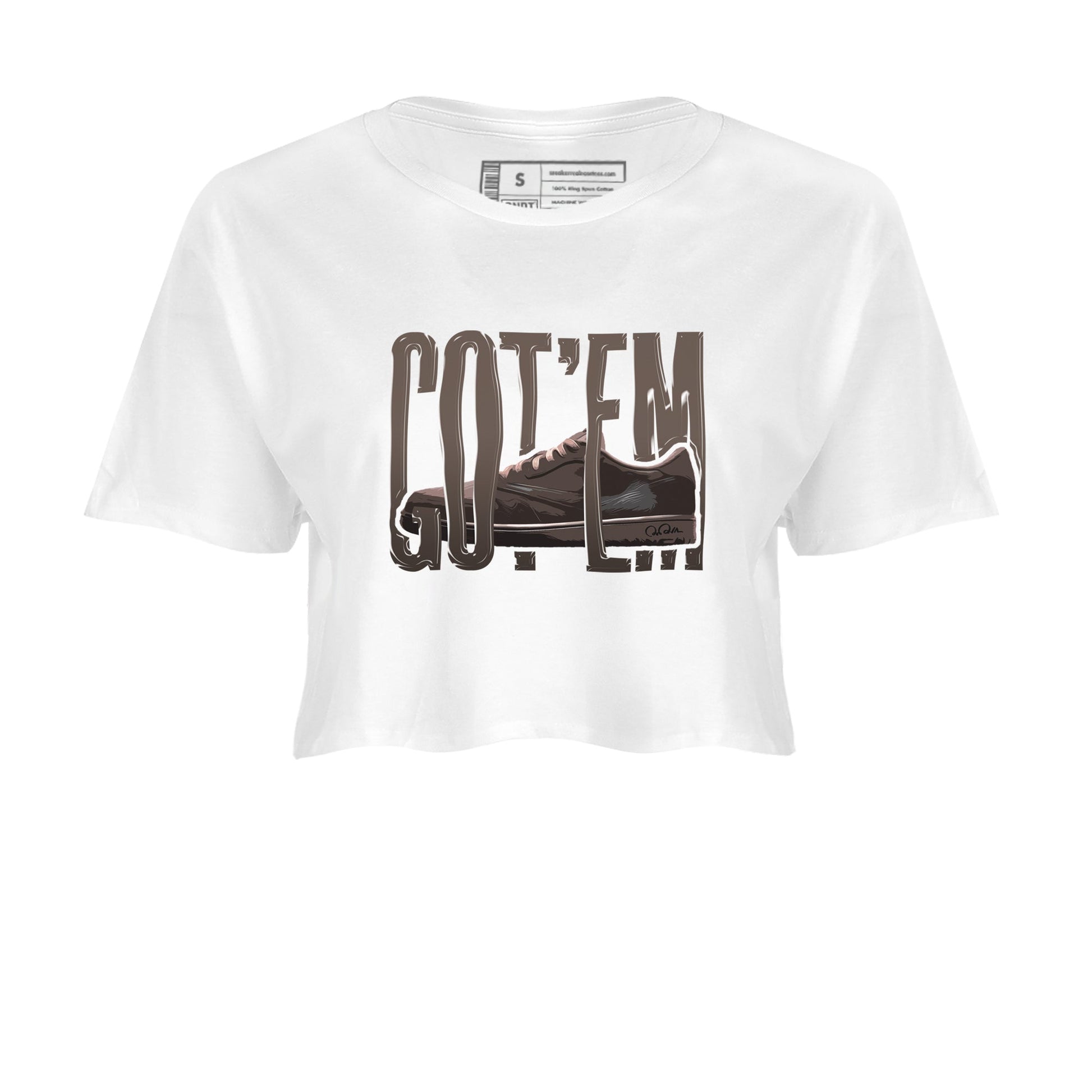 Air Jordan 1 Travis Scott Velvet Brown shirts to match jordans Wiggling Gotem sneaker tees Air Jordan 1 Travis Scott Velvet Brown best t-shirts to wear with jordans SNRT Sneaker Tees unisex cotton White 2 crop tee